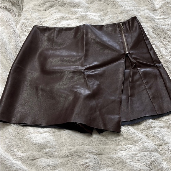 Brown Faux Leather Mini Skort - Picture 1 of 6